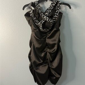 Black Asymmetrical Ruched Halter Dress